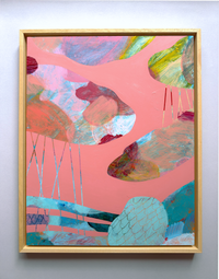 Sunset over Sea Abstract Painting in Dusky Pink, Sun Ray