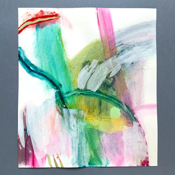 Joyful Colourful Abstract Painting on Watercolour Paper, Somewhere over the Rainbow
