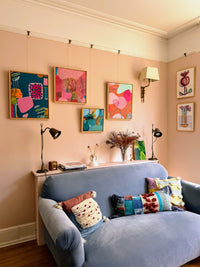 Abstract Painting in Deep Teal and Pink, Waking Dream