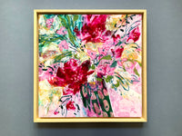 Semi Abstracted Floral Painting on Cradled Food Panel, Intuitive Square Floral