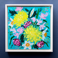 Floral Painting on Cradled Wood Panel, Joy in Teal