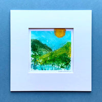 Mini Abstracted Landscape Painting 1, 8 inch square in mount