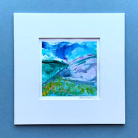 Mini Abstracted Landscape Painting 5, 8 inch square in mount