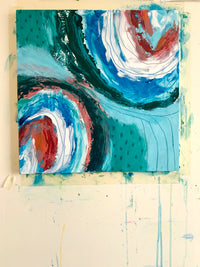 Seaside Inspired Abstract Painting on Wood Panel, Balance