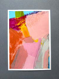 Pink, Blue, Orange Colourfield Study, Original Painting on Paper