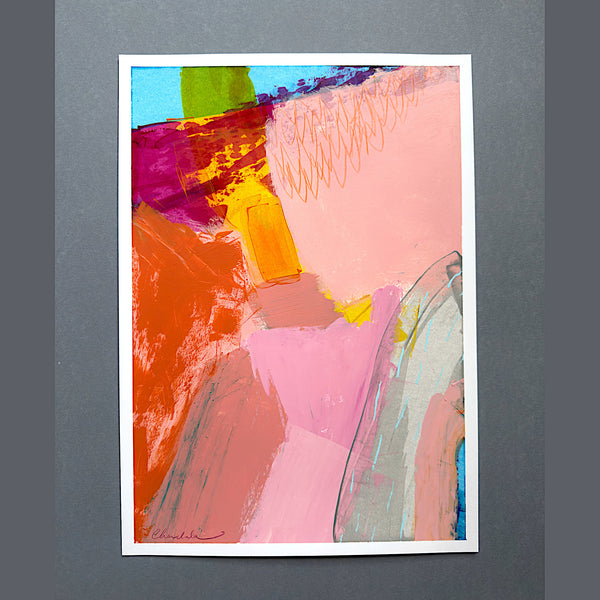 Pink, Blue, Orange Colourfield Study, Original Painting on Paper