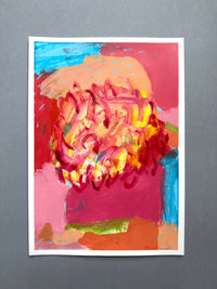 Summer Heat Inspired Painting, Red, Peach, Blue Colourfield Study on Paper