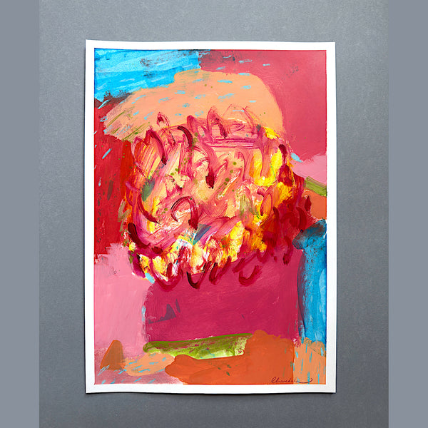 Summer Heat Inspired Painting, Red, Peach, Blue Colourfield Study on Paper