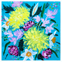 Floral Painting on Cradled Wood Panel, Joy in Teal