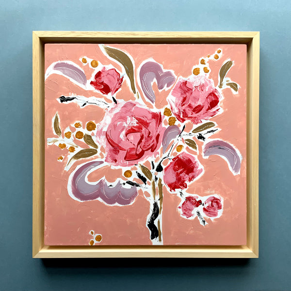 Loose Floral Painting on Cradled Wood Panel, Punch and Bloom I