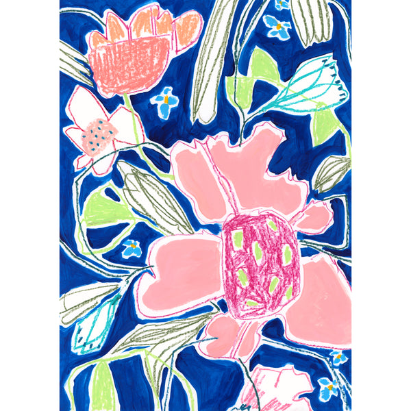 Playful Floral Painting, A3, Blue 1