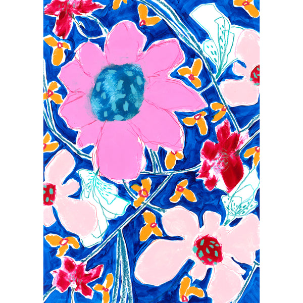 Playful Floral Painting, A3, Blue 2