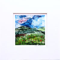 Mini Painting of Poppies in the South Downs, Semi-Abstracted Landscape