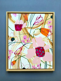 Playful Floral Painting on Cradled Wood Panel, Colourful Loose Mixed Media