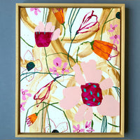Playful Floral Painting on Cradled Wood Panel, Colourful Loose Mixed Media