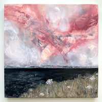 Semi Abstract Seascape Painting, Dusky Pink & Grey Twilight Sky