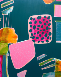Abstract Painting in Deep Teal and Pink, Waking Dream