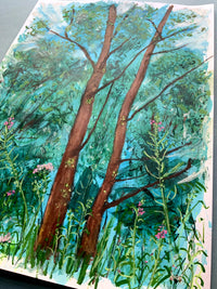 Wild Garden Painting on Paper, A3 Size, Woodland Painting