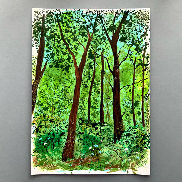 Woodland Trees Painting on Paper, A3 Size