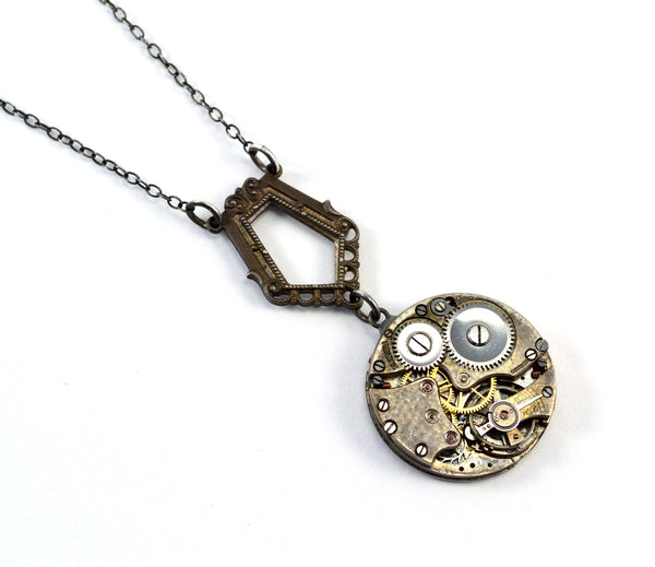 Antiqued Silver Steampunk Necklace, Victoriana