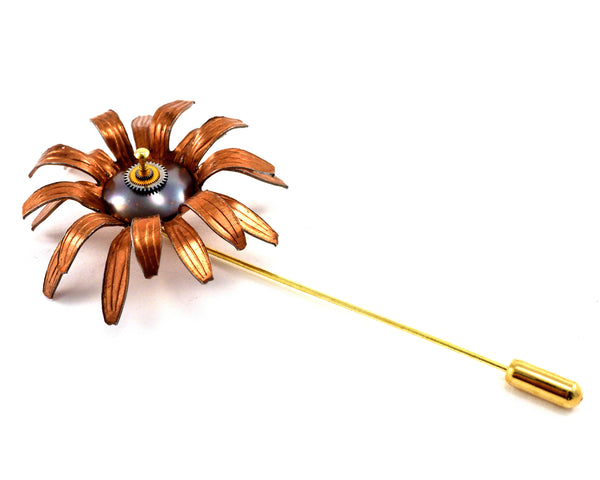 Copper Flower Lapel Pin, Mens, Unisex