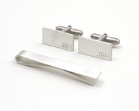 Silver Engraved Cuff Links and Tie Clip Set, Secret Message