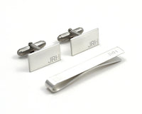 Silver Engraved Cuff Links and Tie Clip Set, Secret Message