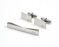 Silver Engraved Cuff Links and Tie Clip Set, Secret Message