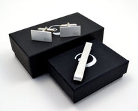 Silver Engraved Cuff Links and Tie Clip Set, Secret Message