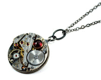 Garnet set Steampunk Watch Necklace, January Birth Stone
