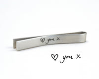 Silver Handwriting Tie Bar, Engraved with your Custom Handwriting