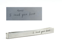 Silver Handwriting Tie Bar, Engraved with your Custom Handwriting