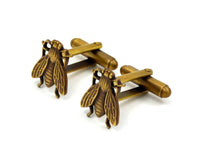 Insect Cuff Links, Antique Gold Fly Cuff Links