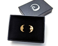 Moon Face Stud Earrings, Crescent Moon Ear Studs