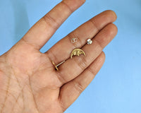 Moon Face Stud Earrings, Crescent Moon Ear Studs