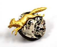 Steampunk Fox Brooch Pin, Watch Movement