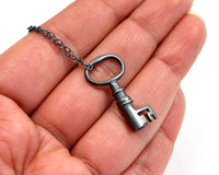 Antique Key Pendant in Silver, Victorian Key