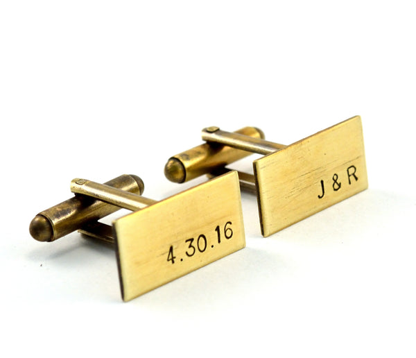 Antiqued Brass Monogram Cuff Links, Groomsmen Gift