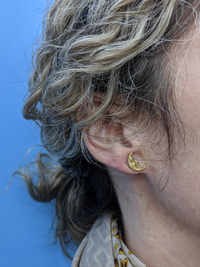 Moon Face Stud Earrings on Model