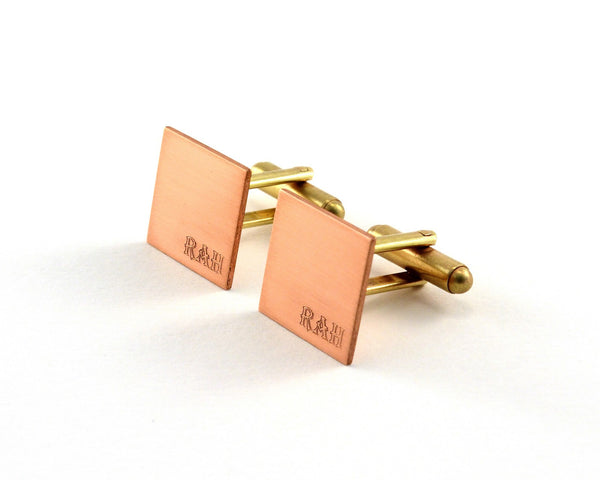 Engraved Copper Cuff Links, 7th Anniversary Gift