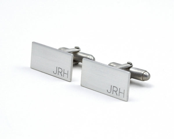 Engraved Silver Cuff Links, Minimalist Custom Initial Cuff Links