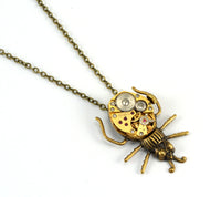 Gold Steampunk Beetle Necklace