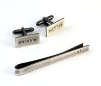 Monogrammed Mens Gift Set, Sterling Silver Cufflinks and Tie Bar