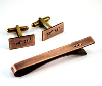 Personalised Mens Gift Set, Rustic Copper Cuff Links and Tie Clip