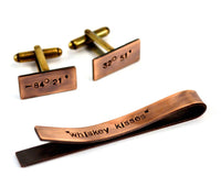 Personalised Mens Gift Set, Rustic Copper Cuff Links and Tie Clip