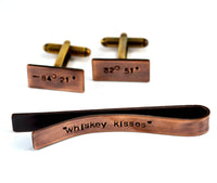 Personalised Mens Gift Set, Rustic Copper Cuff Links and Tie Clip