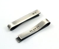 Personalised Skinny Tie Clip, Antiqued Sterling Silver