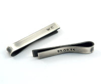 Personalised Skinny Tie Clip, Antiqued Sterling Silver