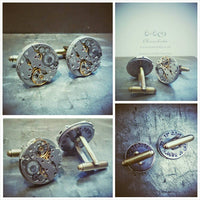 Personalised Steampunk Cufflinks, Engraved Watch Movements