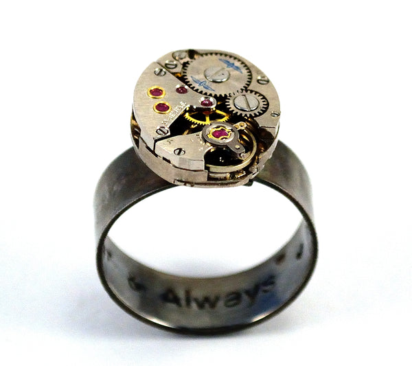 Personalised Steampunk Ring, Engraved Secret Message